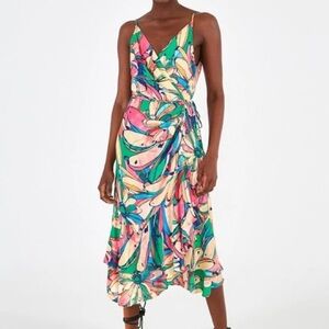 FARM Rio Colorful Bananas Green Tropical Midi Dress M